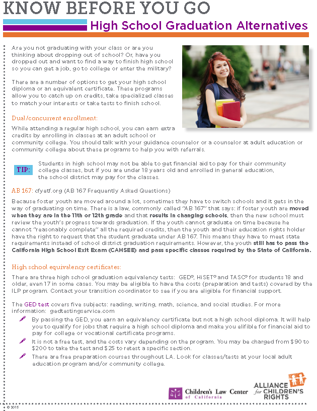 Know Before You Go: High School Graduation Alternatives Flyer with image of a Female Student Smiling